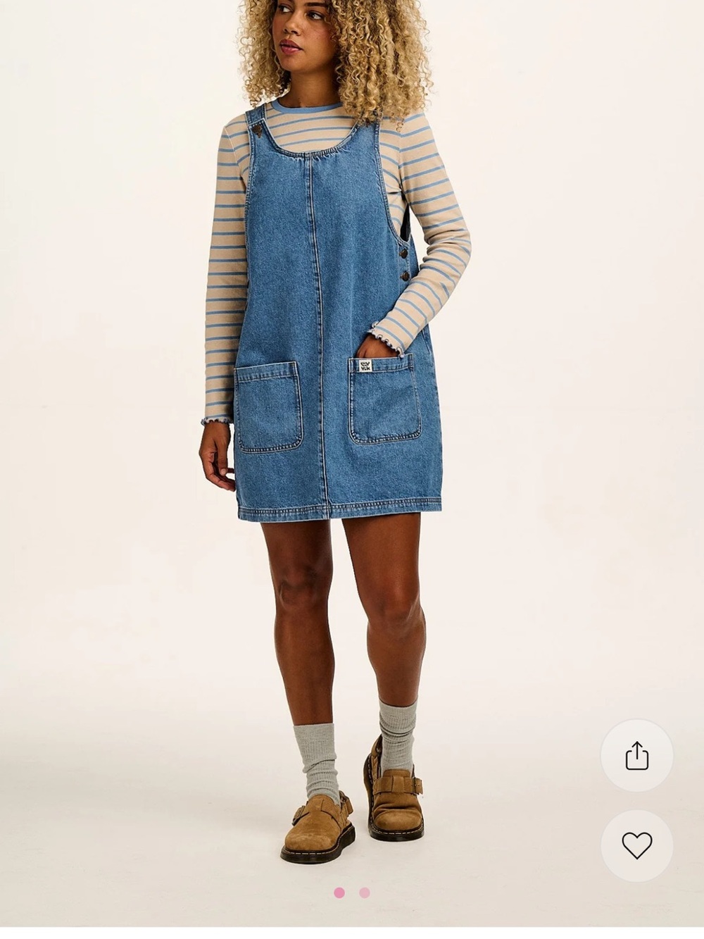 Denim Pinafore Dress/Jumper with Front Pockets - Blue - Lucy & Yak UK Size 24